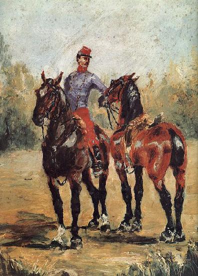 Henri de toulouse-lautrec Reitknecht mit zwei Pferden oil painting image